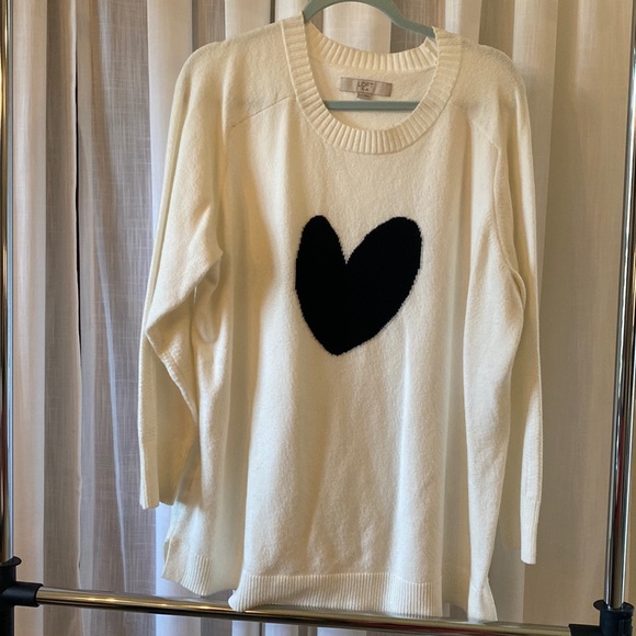 Loft plus White heart sweater - Picture 1 of 5